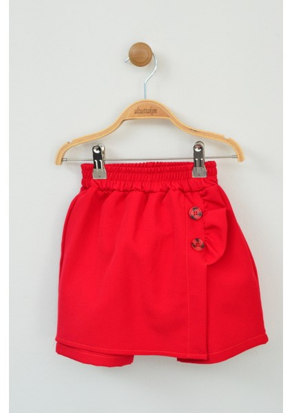 23 Nisan Siyah Fırfırlı Düğme Detaylı Kız Çocuk Şort Etek (5-16 Yaş)