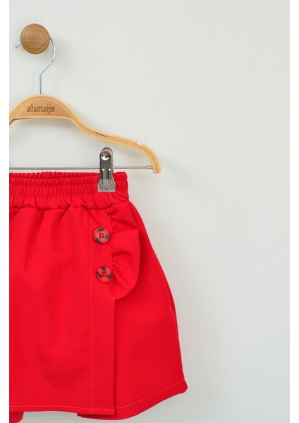 23 Nisan Siyah Fırfırlı Düğme Detaylı Kız Çocuk Şort Etek (5-16 Yaş)