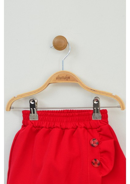 23 Nisan Siyah Fırfırlı Düğme Detaylı Kız Çocuk Şort Etek (5-16 Yaş)