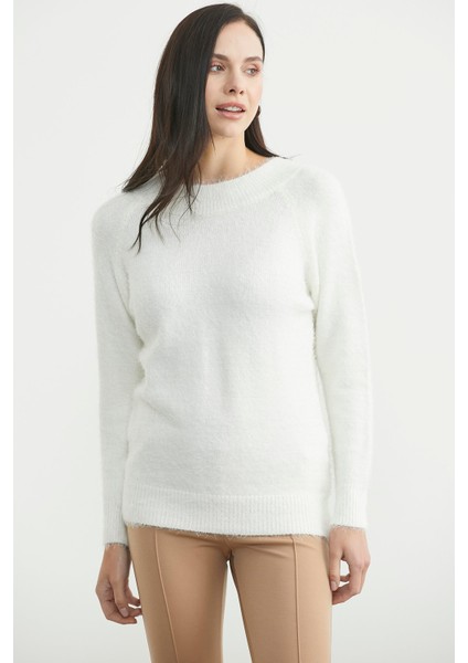 Yuvarlak Yaka Yumoş Basic Triko Kazak - Beyaz fırsatları