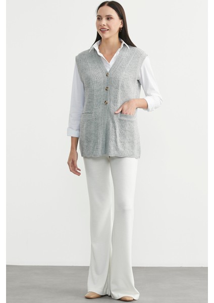 Cepli Düğmeli Triko Yelek - Açık Gri fiyatları