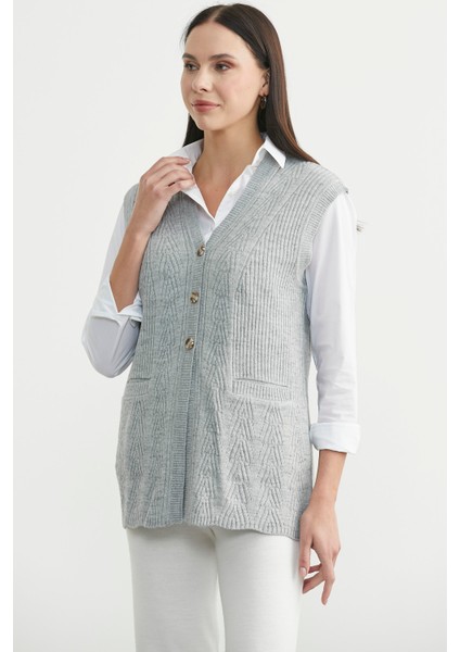 Cepli Düğmeli Triko Yelek - Açık Gri fırsatları