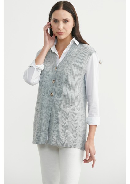 Cepli Düğmeli Triko Yelek - Açık Gri indirimleri