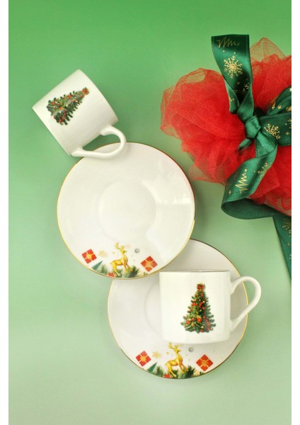 Christmas Tree Altın Yaldızlı Iki Kişilik Kahve Fincan Takımı