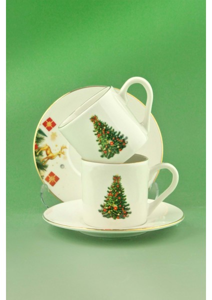 Christmas Tree Altın Yaldızlı Iki Kişilik Kahve Fincan Takımı modelleri