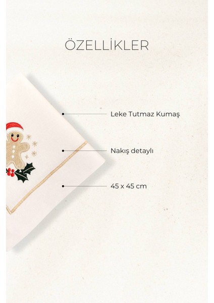 Kurabiye Nakışlı Leke Tutmaz Kumaş Peçete Seti (4’lü) – 45X45 cm | Yılbaşı Sofra Seti fiyatları