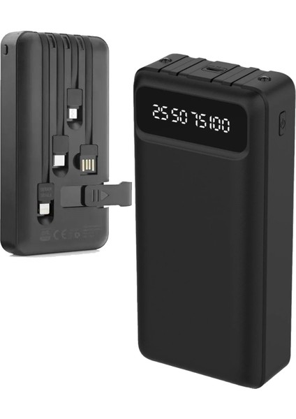 30000 Mah Kendinden Kablolu Powerbank Dijital Göstergeli LED Fener Hızlı Şarj Taşınabilir Şarj Cihazı