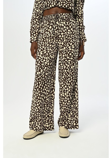 Kadın Beli Lastikli Bol Paça Desenli Pantolon