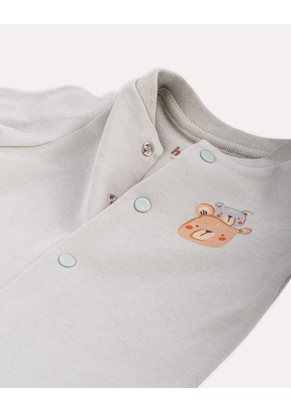 %100 Organik Pamuk Gots Sertifikalı Patikli Çıtçıtlı Teddy Bebek & Yenidoğan Tulum - Mint / Ayıcık Desenli fırsatları