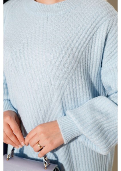 Kabartma Asimetrik Çizgili Uzun Kollu Triko Tunik fiyatları