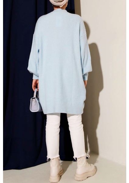 Kabartma Asimetrik Çizgili Uzun Kollu Triko Tunik modelleri