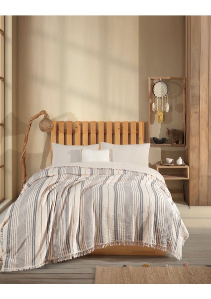 Çizgili, Çift Kişilik 4 Kat Müslin Yatak Örtüsü, Koltuk Örtüsü, Battaniye, Tv Battaniyesi