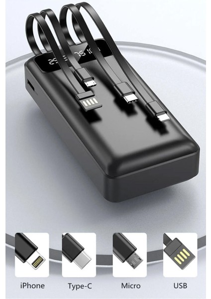 30000 Mah Kendinden Kablolu Powerbank Dijital Göstergeli LED Fener Hızlı Şarj Taşınabilir Şarj Cihazı modelleri