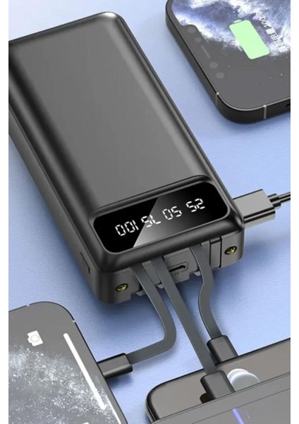 30000 Mah Kendinden Kablolu Powerbank Dijital Göstergeli LED Fener Hızlı Şarj Taşınabilir Şarj Cihazı fırsatları