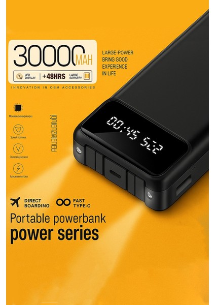 30000 Mah Kendinden Kablolu Powerbank Dijital Göstergeli LED Fener Hızlı Şarj Taşınabilir Şarj Cihazı indirimleri