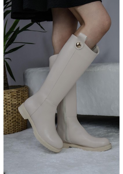 Kadın Milano Diz Boyu Çizme Krem