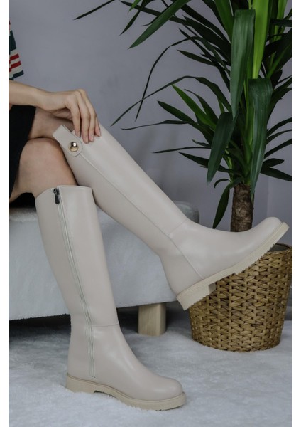Kadın Milano Diz Boyu Çizme Krem indirimleri