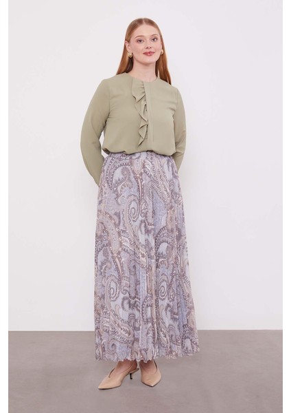 Gri Etnik Desen Piliseli Etek fiyatları