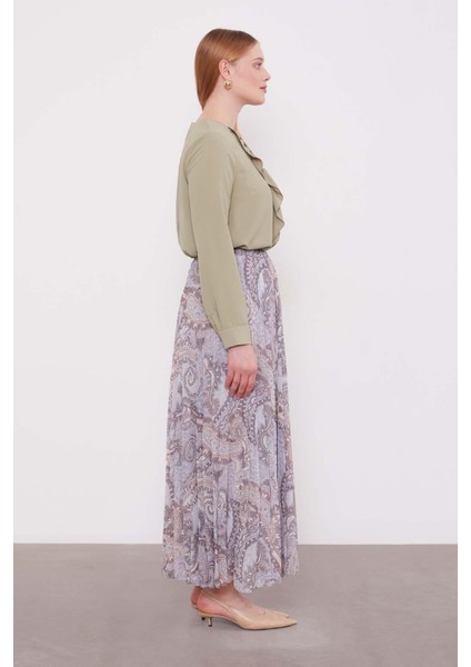 Gri Etnik Desen Piliseli Etek modelleri