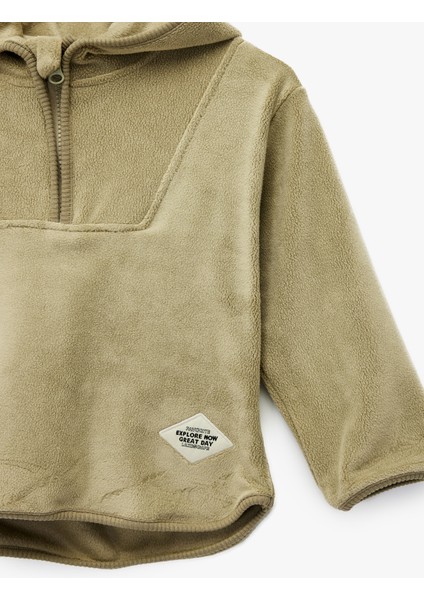 Uzun Kollu Yarım Fermuarlı Polar Kapşonlu Sweatshirt modelleri