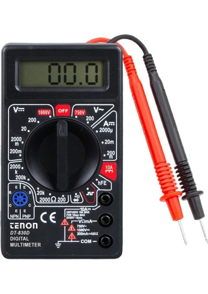 Tenon DT-830D Siyah Dc Ac Voltaj Akım Ölçer Dijital Multimetre Ölçü Aleti Ölçüm Cihazı