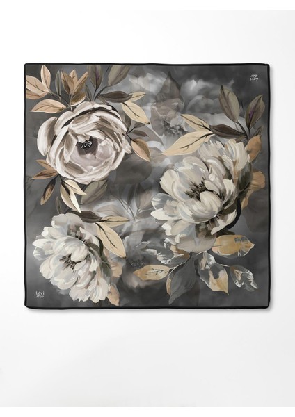 Siyah Çiçek Desenli Twill Ipek Eşarp modelleri