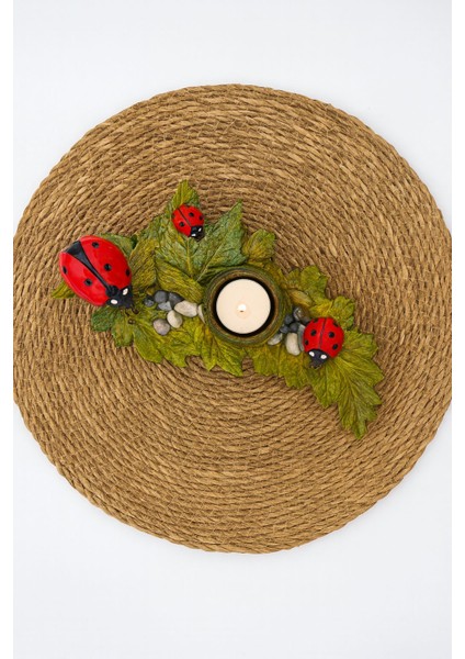 Uğur Böcekli Yaprak Mumluk – Doğal Taşlı Tealight Mumluk – Şans ve Bereket Temalı dekoratif obje fiyatları