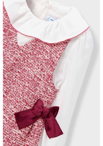 Kız Çocuk Fiyonk Detaylı Tüvit Görünümlü Jile Elbise - Kırmızı modelleri