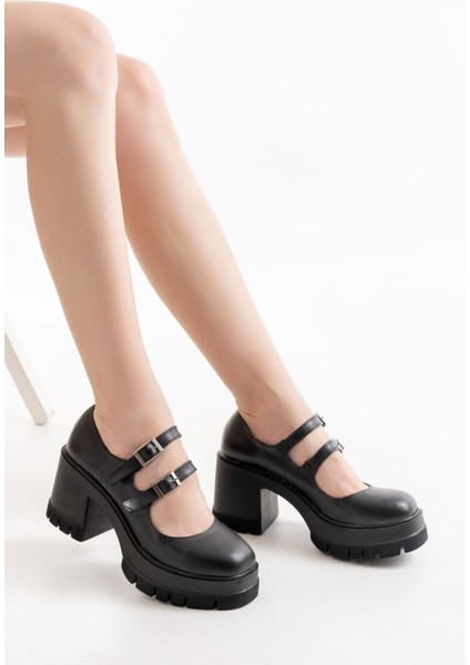 Kadın Samba Iki Baletli 8 cm Topuklu Platformlu Ayakkabı Siyah