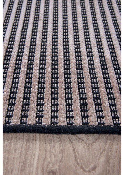 Bej Şönil Kilim Salon Oturma Çocuk Odası Hasır Yıkanabilir Yolluk Kaymaz Taban Halı Siyah