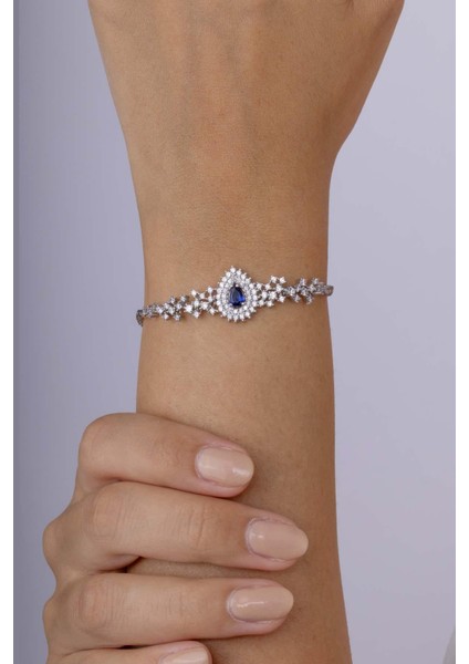 Hürrem Sultan Modeli Safir Taşllı Damla Motifli 925 Ayar Gümüş Bileklik modelleri