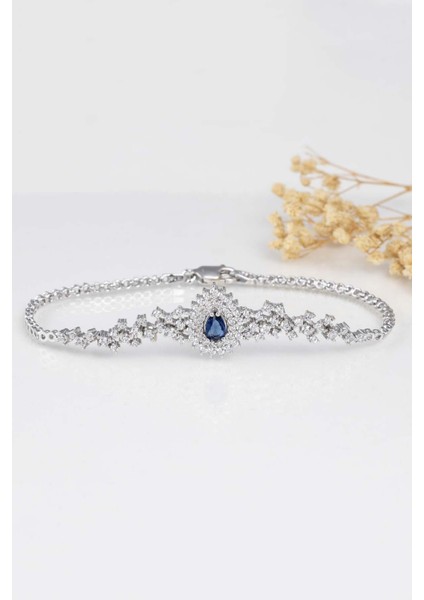 Hürrem Sultan Modeli Safir Taşllı Damla Motifli 925 Ayar Gümüş Bileklik fırsatları