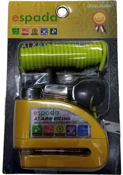 ALARMLI DİSK KİLİDİ 6MM SARI-HATIRLATMA KABLOSU DAHİL