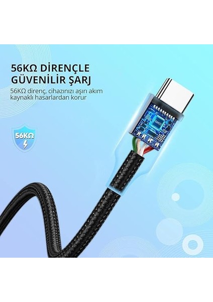 Örgülü USB Type-C Şarj ve Data Kablosu, 1.5 Metre, Siyah indirimleri