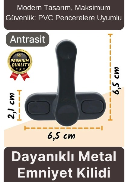 Premium Dayanıklı Koruma Antrasit Çekmeli Metal Pvc Kapı Pencere Hırsız Çocuk Emniyet Kilidi 1 Adet