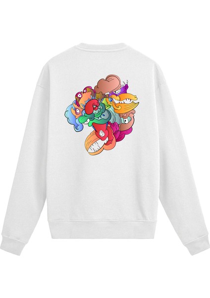 Sırt Baskılı Renkli Karikatür Tasarımlı Sweatshirt