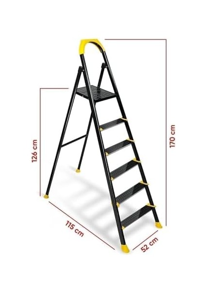 Hardy Özel Tasarım Hafif Merdiven, Kaymaz,özel Üçgen BASAMAKLAR,125 kg Taşıma Kapasitesi, (5+1) fiyatları
