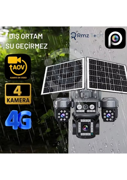 4 Kameralı 8mp E-Sim Çift Solar Panel | 4g Aov Ptz Kamera | Gece Renkli Görüş | Hieasy Ztech Z7 Plus fırsatları