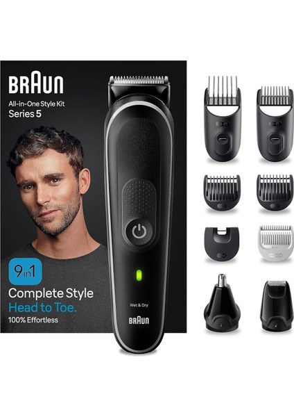 9-In-1 Multi Grooming Kit Series 5, Ultra Sharp Blades, 100MIN Runtime, Pouch - Mgk 5410+TAŞIMA Çantası (Onerous )