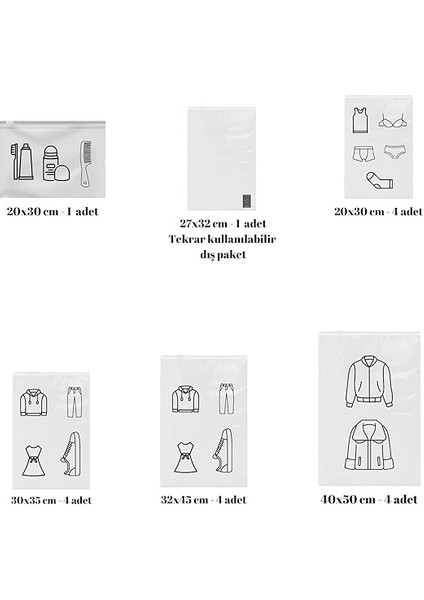 20 Adet Kıyafet Torbası, Ayakkabı Torbası, Fermuarlı Torba, Seyahat Çantası, Makyaj Çantası, Sıkıştırma Torbası, Valiz Organizeri, Bavul Organizeri, Çok Amaçlı Torba, Buzlu Fermuarlı Poşet fiyatları