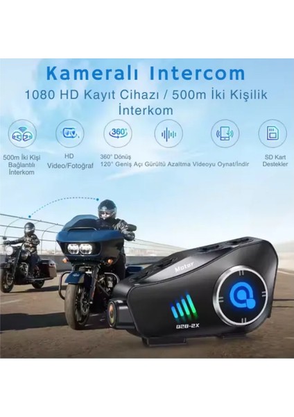 Q28-2X Motosiklet Kaskı Için Bluetooth Interkom ve 1080P Hd Kamera | Su Geçirmez fiyatları