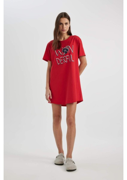 Regular Fit Bisiklet Yaka Baskılı Kısa Kollu Gecelik-Fall In Love C1737AXRD256MC fiyatları