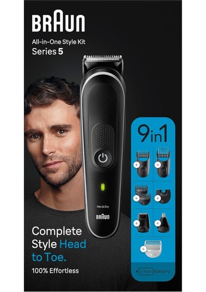 9-In-1 Multi Grooming Kit Series 5, Ultra Sharp Blades, 100MIN Runtime, Pouch - Mgk 5410+TAŞIMA Çantası (Onerous )