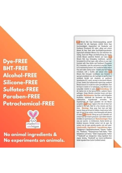 Minoris Kids Kolay Saç Tarama Saç Kremi | Organik, Vegan, Temiz Içerik, Dermatolojik Olarak Test Edilmiş, Yumuşak ve Dolaşmayan Saçlar, 200ML