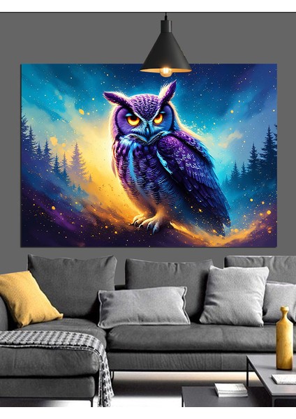 Parlak Mavi Baykuş Portresi Dekoratif Kanvas - Mdf Ahşap Tablo modelleri