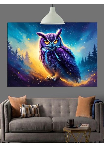 Parlak Mavi Baykuş Portresi Dekoratif Kanvas - Mdf Ahşap Tablo fırsatları