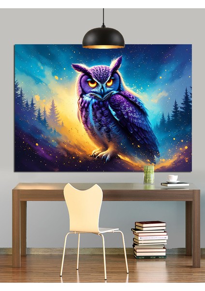 Parlak Mavi Baykuş Portresi Dekoratif Kanvas - Mdf Ahşap Tablo indirimleri