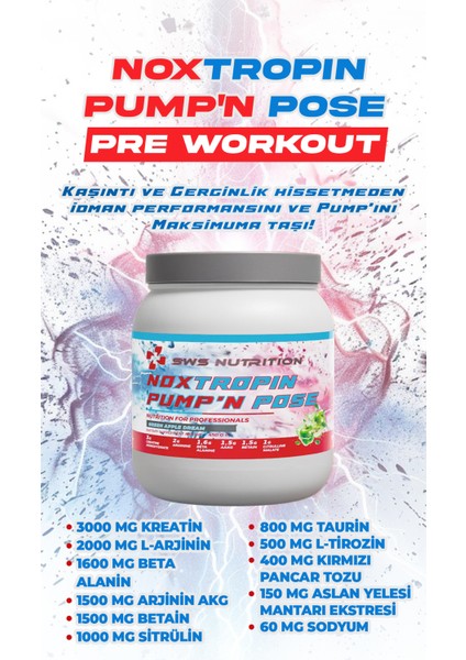 Noxtropin Pump'n Pose | Pre Workout 450 gr 30 Servis Zengin İçerik modelleri
