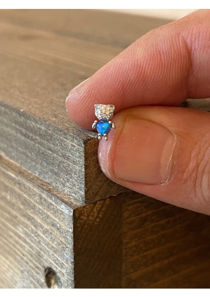 925 Ayar Gümüş Opal Ayı Kıkırdak Helix Tragus Piercingi Gümüş Piercing