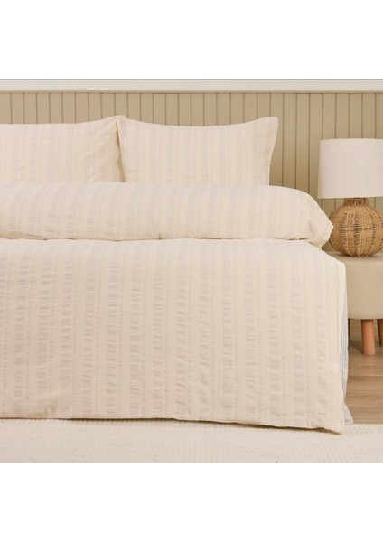 Soft Raye Çift Kişilik Nevresim Takımı - Krem